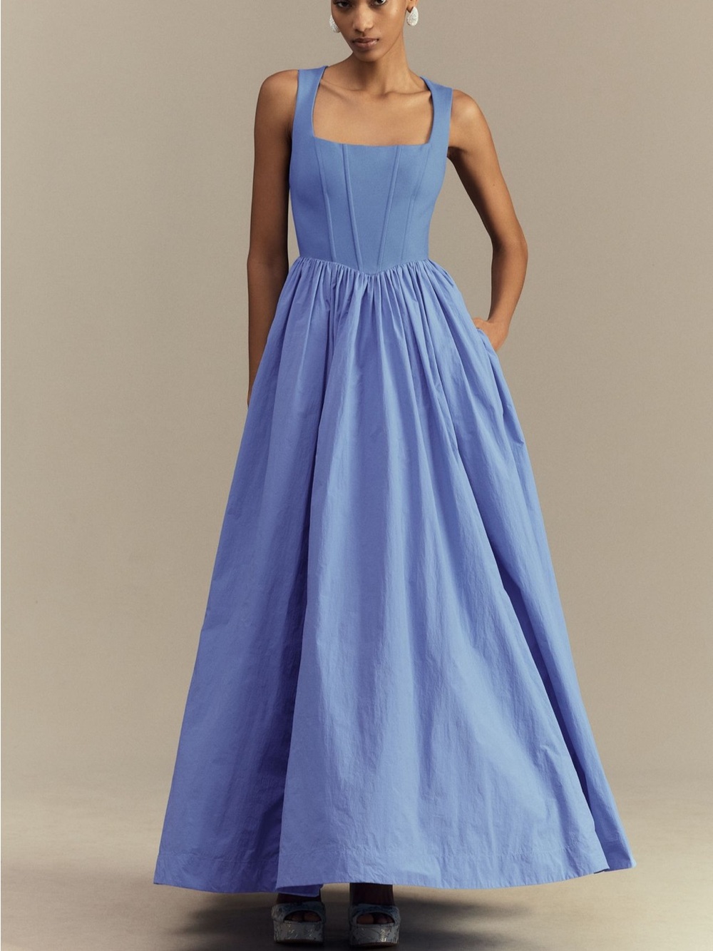 BHLDN Periwinkle Square-Neck Maxi Dress